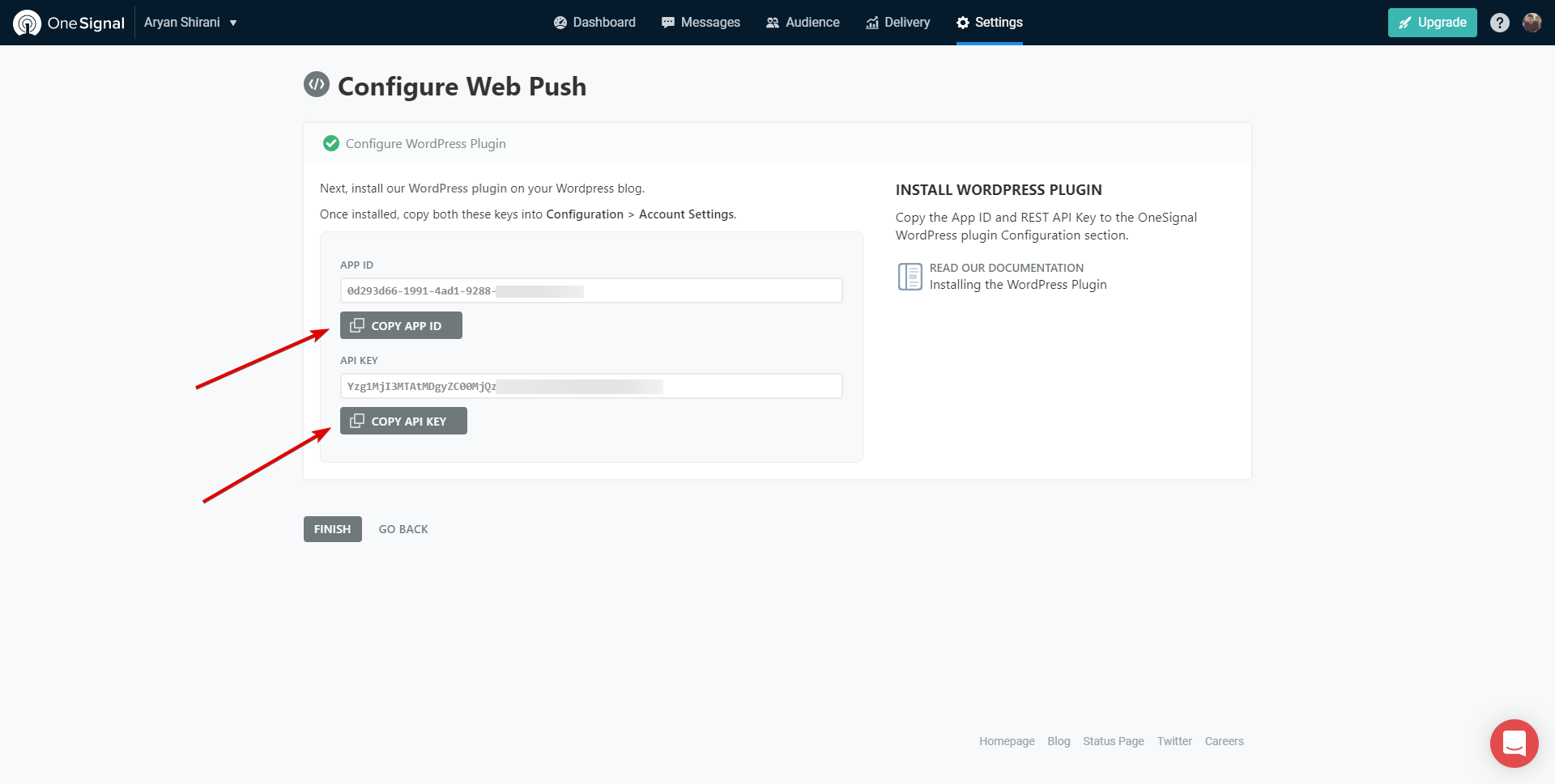 Notifiche push onesignal ID e Api