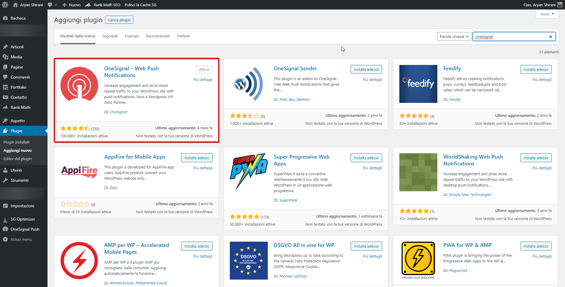 Notifiche Push WordPress plugin onesignal